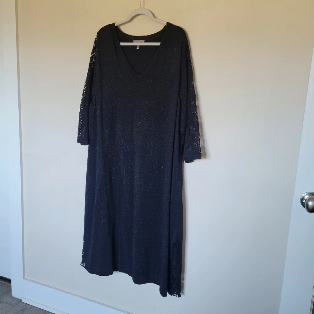 Ulla Popken Metallic Sparkle Empire Knit Lace Sleeve Dress - Picture 3 of 8